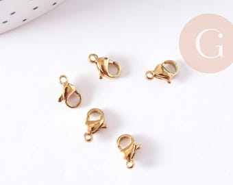 Vergoldete Karabinerverschlüsse aus Edelstahl 304, IP 9 mm, x5 (G0107)