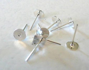 50 Boucles D'oreilles Clous Plateaux Argentés 11 Mm - Pour Création De Bijoux