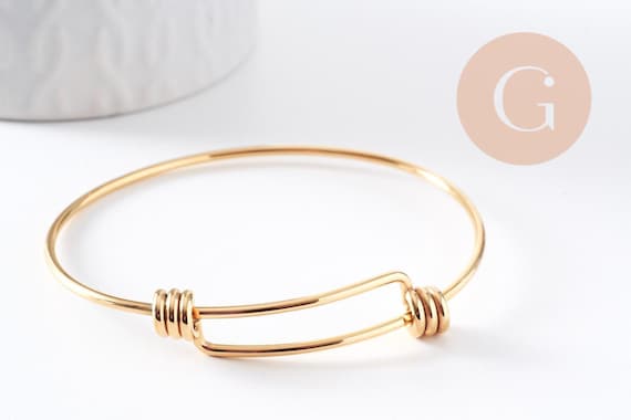 Bracelet réglable jonc lisse acier 304 inoxydable doré 63-65mm, x1 (G2915)