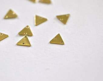 Breloque triangle 2 trous laiton brut ,pendentif sans nickel,creation bijoux, pendentif géométrique,9mm, lot de 10-G659