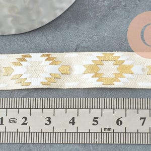Ruban élastique motif Aztèque écru or EFJF,bracelet EVJF,ruban mariage,scrapbooking,16mm,1 mètre (G1887)