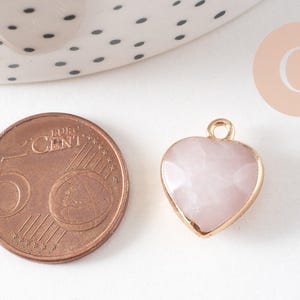 Pendentif coeur quartz rose facette fer doré 17mm,pendentif bijoux pierre naturel, x1 (G0856)