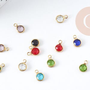 Round faceted glass charm pendant, 304 stainless steel, gold-plated, IP 9.5mm, x1 (G9107)