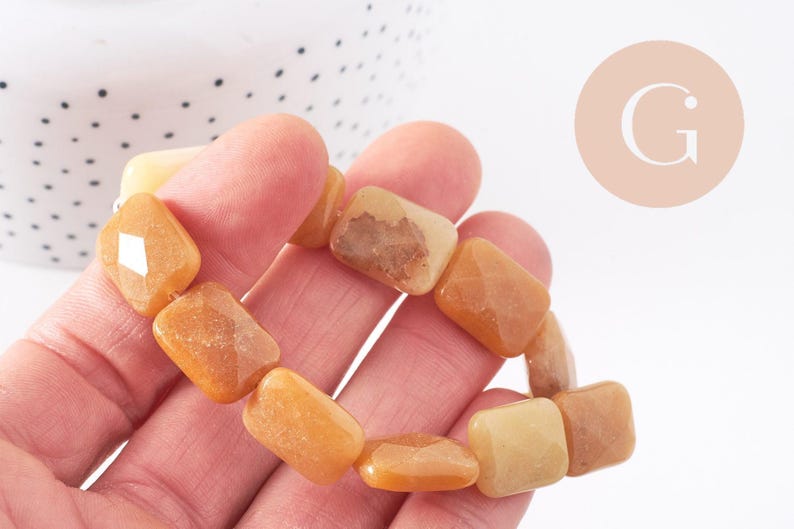 Perle rectangle jade jaune naturel, 16mm, x1 fil de 21cm (G2742)