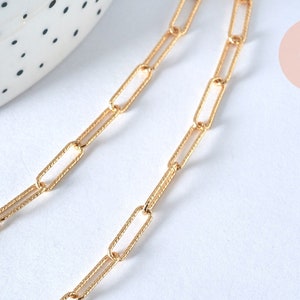 Gold brass chain textured rectangle mesh, necklace chain, jewelry creation, wide chain, 12x3.5mm, complete chain, 49.5cm, X1 G2410