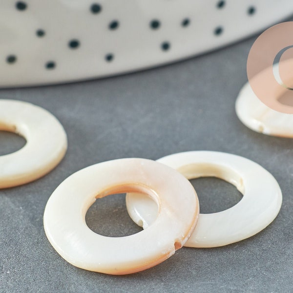 Natural white mother-of-pearl ring bead, circle bead, white shell, 20mm, X5 G8052