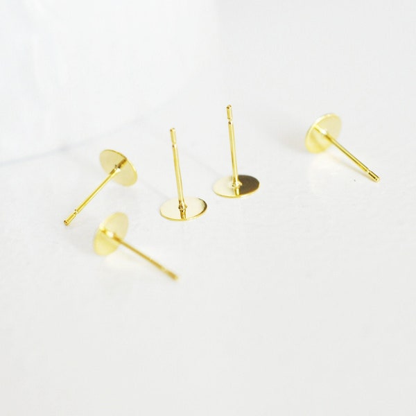 Clous-puces oreille avec plateau acier inoxydable 304 doré 6mm, X10 G2568