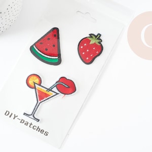 Watermelon strawberry cocktail ironing patch, clothing customization, iron-on patch, embroidered patch, 57mm, X3 G1820