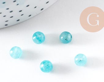 20 Perles De Pierre Jade 6mm - Couleurs Bleu Clair Et Rose Pastel, Pour Création De Bijoux, Neuves
