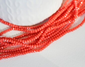 Perle toupie rose corail, perle cristal,Perles verre,cristal, 3mm  fil de 41 cm, G620