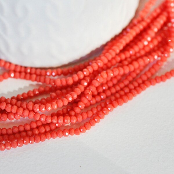 Perle toupie rose corail, perle cristal,Perles verre,cristal, 3mm  fil de 41 cm, G620