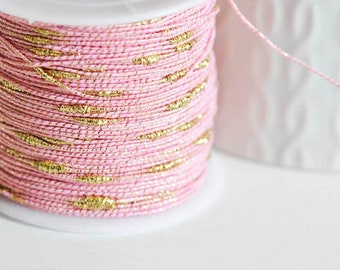 Pink golden metallic cord, jewelry making, navy blue thread, scrapbooking thread, wedding thread, 1.5 width, 1 meter