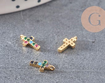 Breloque croix laiton doré 18k cristal,sans nickelcroix bijoux,création bijoux,pendentif religion, Pendentif zircon,10m, l'unité,G474