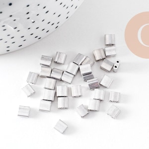 Cuentas de vidrio rectangulares plateadas, cuentas cuadradas para hacer pulseras, cuentas tila, 4,5 mm, 2 agujeros, 50 unidades (4,8 g) (G5487)