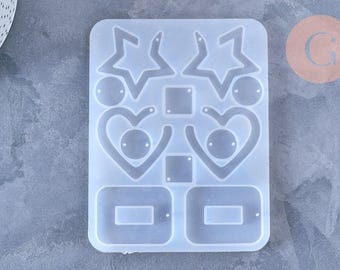Resin heart and star earring mold, a silicone mold for making jewelry with resin inclusions, x1 (G4579)