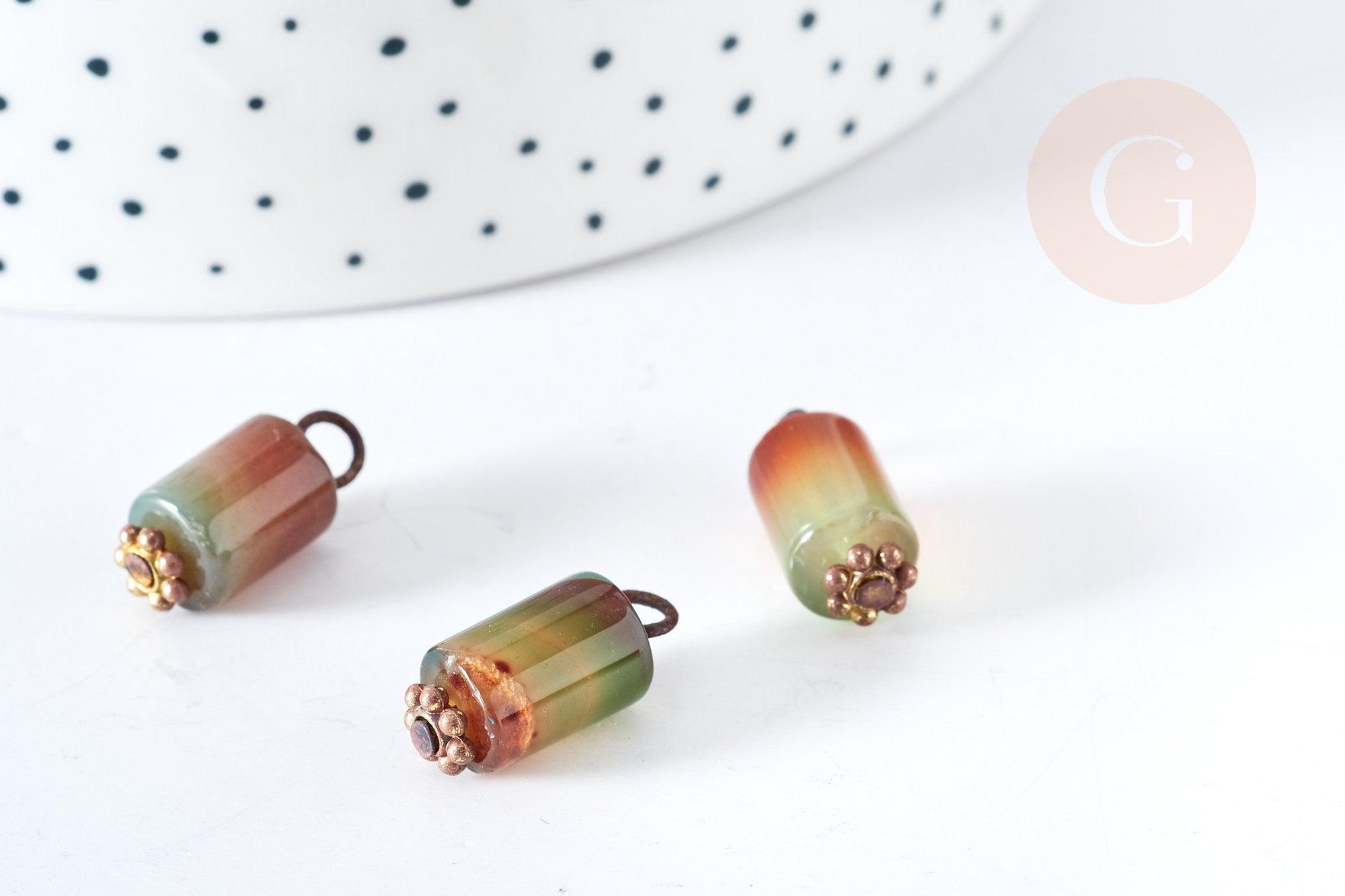 Natural multi-colored Agate pendant, golden iron column 17.5mm, natural stone jewelry creation, x1 G8395
