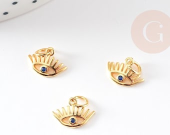 Złoty wisiorek oko z niebieskim kryształem, złoty wisiorek, talizman, złocony mosiądz, złe oko, wzór jubilerski, 13 mm, x2 G0642