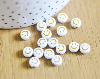 round pearl smiley gold white plastic, plastic pearl, round letter pearl, jewelry creation, heart pearl, lot of 10 grams G4801