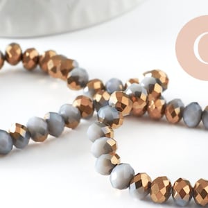 Cuentas bicono de cristal gris dorado de 6 x 5 mm, cuentas de joyería, cuentas bicono de cristal gris, cuentas de vidrio facetadas, 42 cm x 1 hilo (G6179)