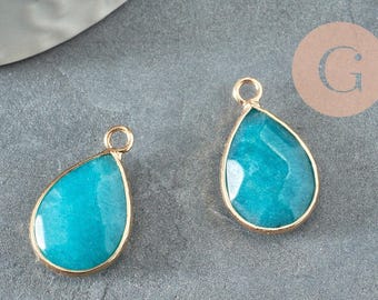 Gold-blue jade teardrop pendant, jade pendant, gemstone jewelry pendant, natural jade, blue-dyed jade, 24mm, x1 G4785