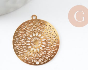 Pendentif estampe filigrane fleur Mandala acier inoxydable 201 doré 18K -20.5mm, pendentif pour création bijoux DIY  X1 G9422