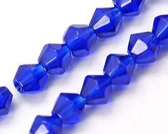 Transparent royal blue faceted crystal beads 4mm, Austrian crystal, blue bicone crystal bicone beads, 30 cm thread G5834