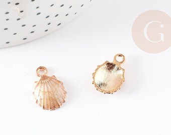 Pendentif coquillage doré beige, pendentif coquillage,création bijoux, coquillage doré,pendentif doré, 19mm,lot de 2,G2469
