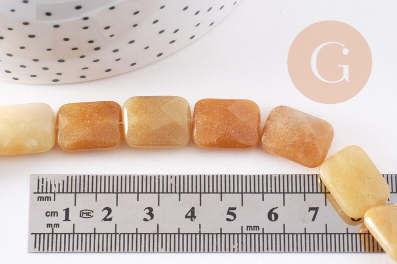 Perle rectangle jade jaune naturel, 16mm, x1 fil de 21cm (G2742)