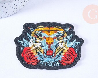 Parche bordado termoadhesivo de tigre para personalización de ropa, parche termoadhesivo, parche bordado, 85 mm, x1 G2857