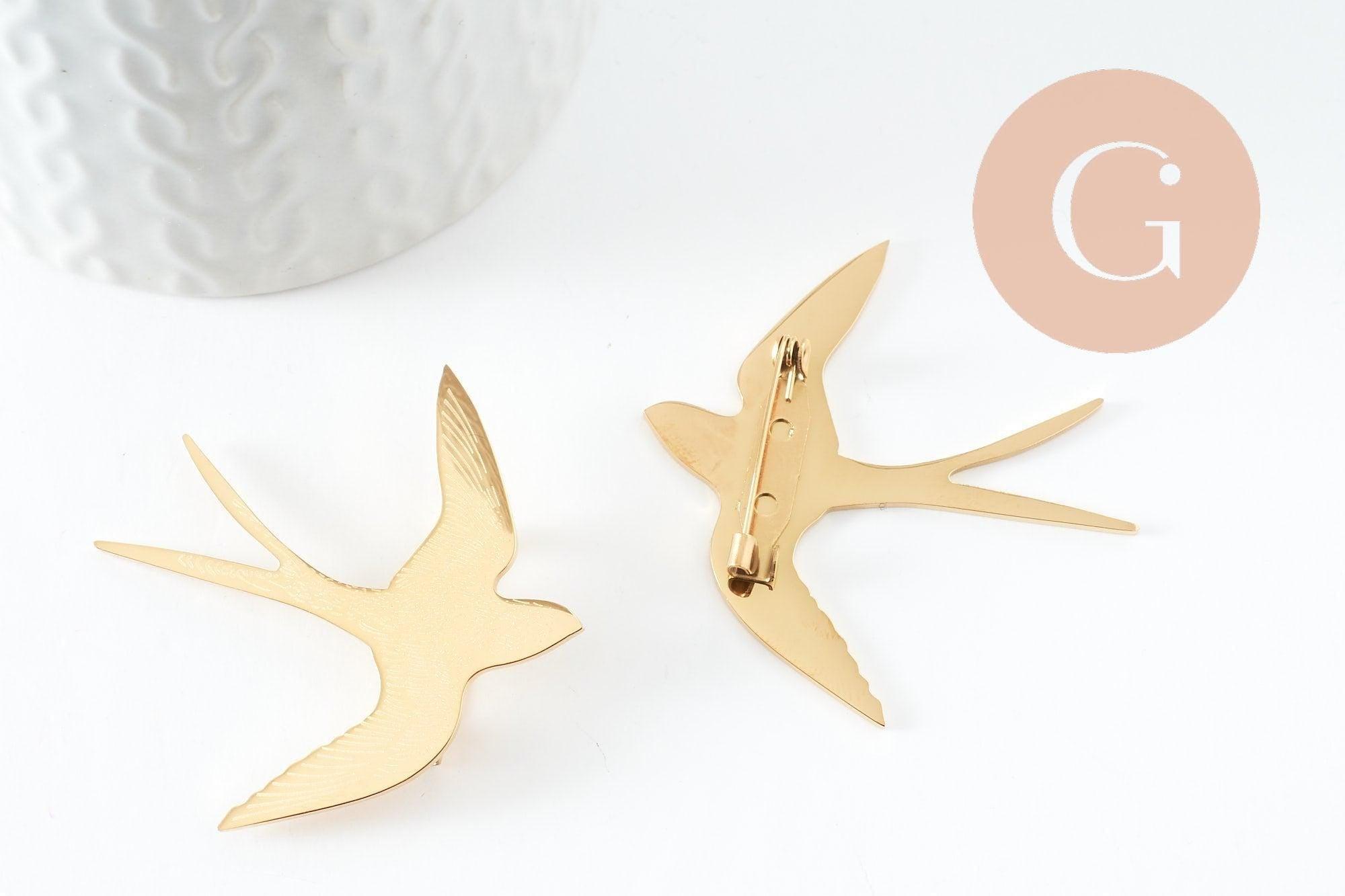 Grosse Broche Décorative En Bronze Doré - Motif Oiseau Et Fleur - Pour Rideau Ou Paravent - Occasion