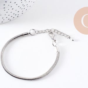 Complete platinum snake bracelet, Pandora style, WITH 18cm extension, x1 (G2382)