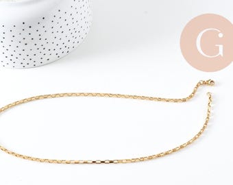 Collier acier doré 18k maille rectangle,chaine qualite,création bijoux,chaine complète,acier inoxydable,5x2.5mm,chaine complète 45cm,G2994