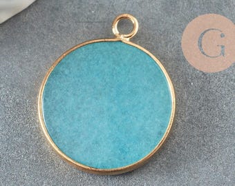 Natural blue jade disc pendant 26mm, x1 (G1509)