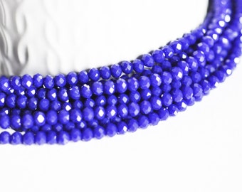Perles toupies bleu, cristal bleu marine,Perle verre facette, 3x2mm- fil de 38 cm, G2198