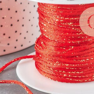 Cordon rouge or, fabrication bijoux, création bijoux,ruban mariage,fourniture créative, scrapbooking, largeur 1.5mm, longueur 1 mètre,G3369