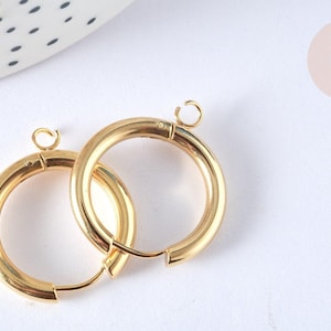 Boucles créole avec anneau dormeuse acier inoxydable doré 25mm, la paire (G7313)