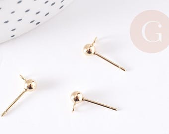 10 ball-shaped stud earrings in 304 stainless steel with 14k gold plating, 4mm (G0056)