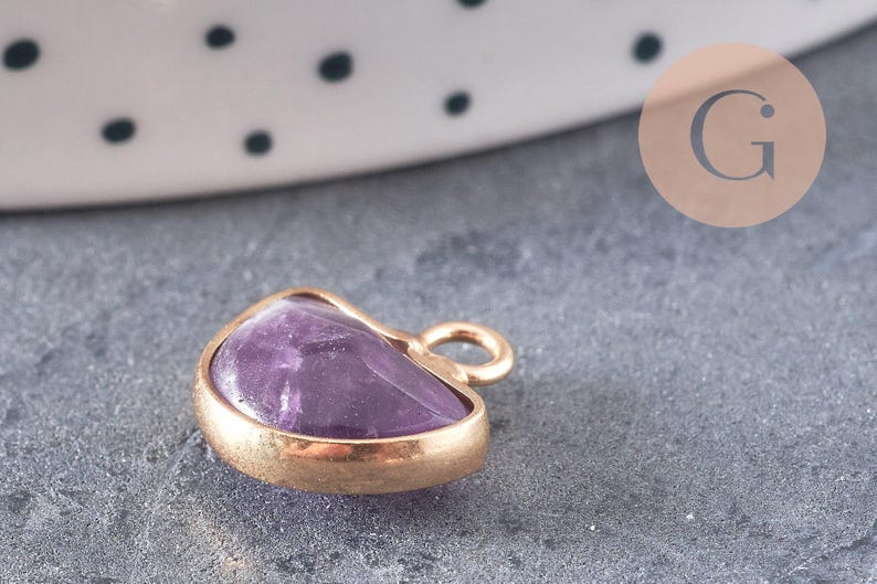 Pendentif lune améthyste,pendentif bijoux,pendentif pierre, pierre naturelle,amethyste naturelle,pendentif pierre,13.5mm x1 -G6309