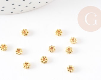 rondelles fleurs laiton doré, perles dorées, création bijoux, perles intercallaires, 4.5mm, X50 G5600