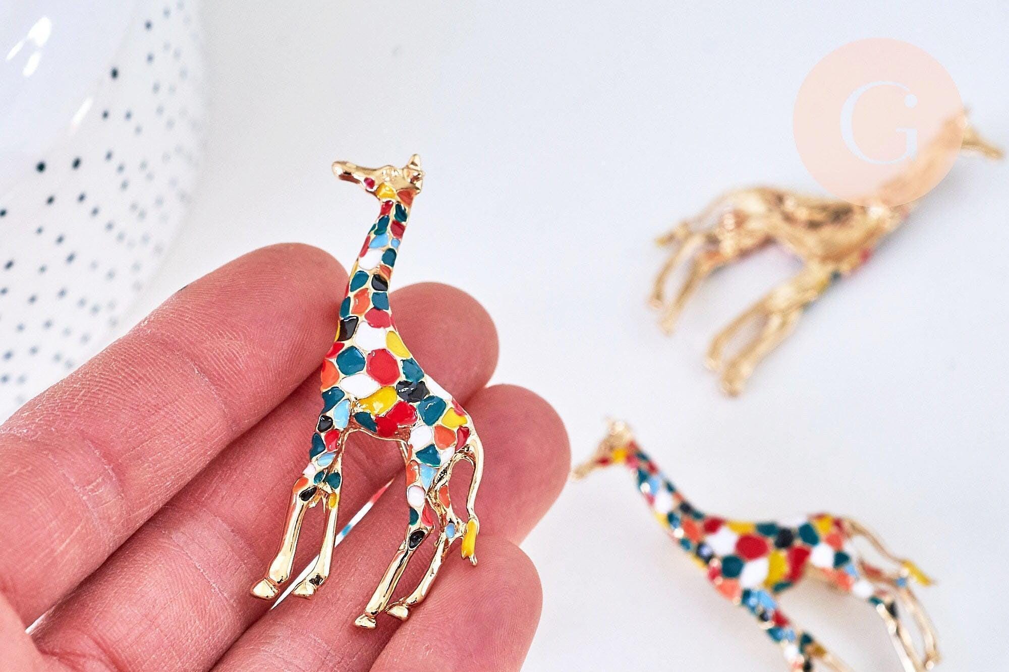 Broche Animalière Girafe Avec Perles Et Strass - Brillante Pour Noël Ou Revers De Veste - Neuf Avec étiquettes