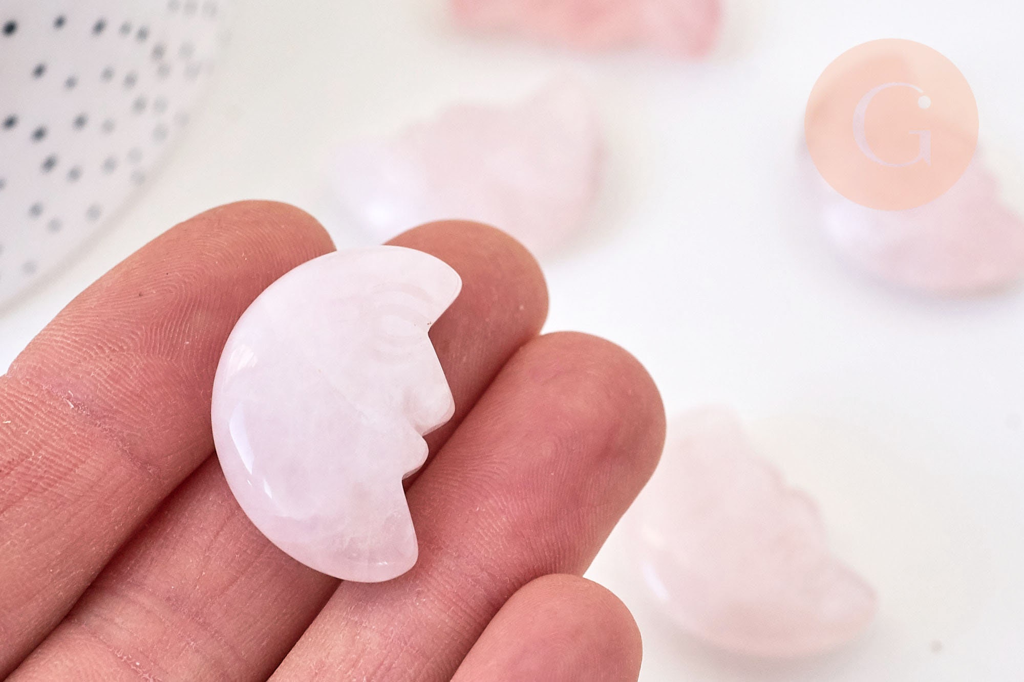 Lune Quartz Rose Naturel 29.5mm, Roulé, Pierre Semi-Precieuse, Séance Lithothérapie, L'unité G5618
