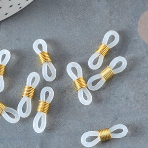 White gold-plated eyeglass cord end caps, 19.5mm, x10 (G2681)
