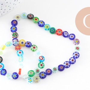Millefiori glass disc bead 8mm, x1 strand of 35cm (G2804)