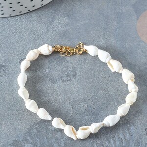 Bracelet Coquillages naturels blancs laiton doré 19.5cm x1 (G7803)