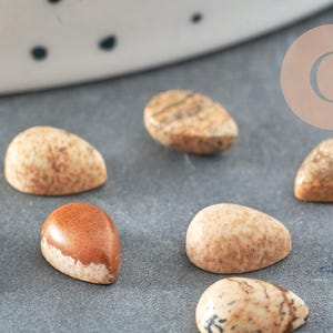 Landscape jasper drop cabochon, stone jewelry, round cabochon, natural jasper, brown jasper, 8x6mm cabochon, natural stone, x1 G2260