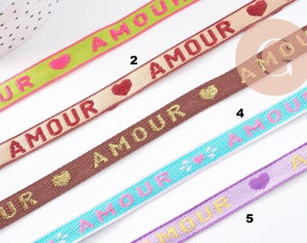 Love text ribbon, 10mm, a quality embroidered ribbon for sewing or jewelry making, x1 meter (G10267)