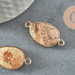 Natural landscape jasper connector pendant in gold-plated brass, 27.5mm, natural stone jewelry creation, x1 G1341