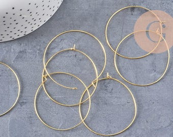 Gold-plated brass hoop earrings, 45mm, x20 (G0830)
