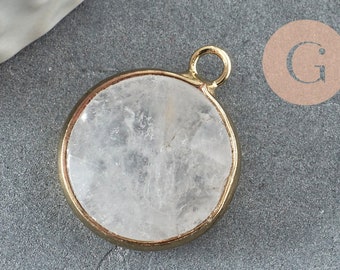 Round transparent quartz pendant, natural crystal, stone pendant, natural white quartz, 20mm, X1 G1421