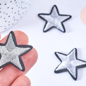 Silver star iron-on embroidered patch for clothing customization, iron-on patch, embroidered patch, 39mm, x2 G5804